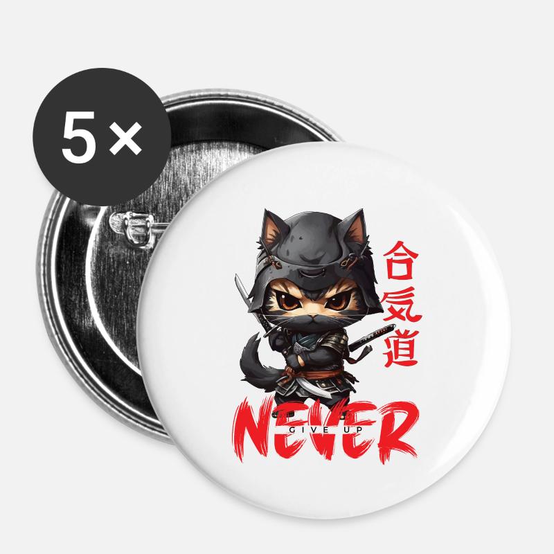Ninja Cat Never Give Up - Buttons large 2.2''/56 mm (5-pack) - white