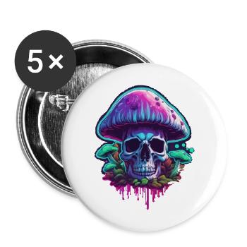 Pilz / Mushroom / Wiese / Wald / Goa / Psy - Buttons groß 56 mm (5er Pack) - Weiß - Vorne