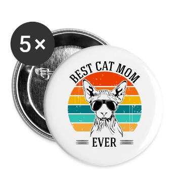 Meilleure maman chat de tous les temps Sphynx chat chats Wilsigns - Lot de 5 grands badges (56 mm) - blanc - Devant