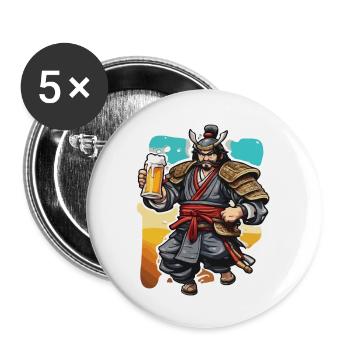 Samurai / Japanisch / Harakiri / Katana / Mann - Buttons groß 56 mm (5er Pack) - Weiß - Vorne