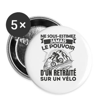 Pouvoir d'un retraité sur un vélo - Lot de 5 grands badges (56 mm) - blanc - Devant