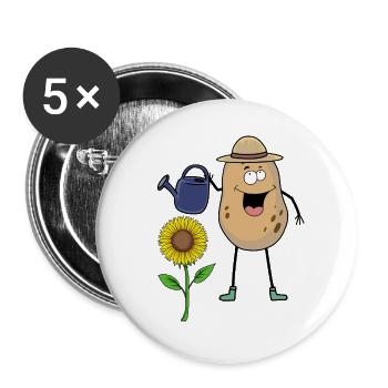 Kartoffel Gärtner Garten Gießkanne Gärtnern Blume - Buttons groß 56 mm (5er Pack) - Weiß - Vorne
