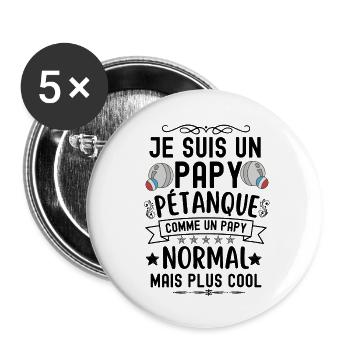 Papy joueur de pétanque - Lot de 5 grands badges (56 mm) - blanc - Devant
