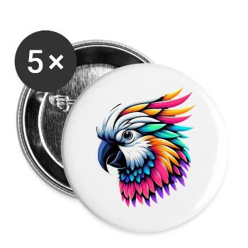 Kakadu-Papagei mit Kamm - Buttons groß 56 mm (5er Pack) - Weiß - Vorne