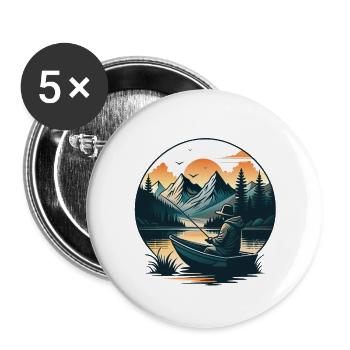 Scène sereine du pêcheur du lac de montagne - Lot de 5 grands badges (56 mm) - blanc - Devant
