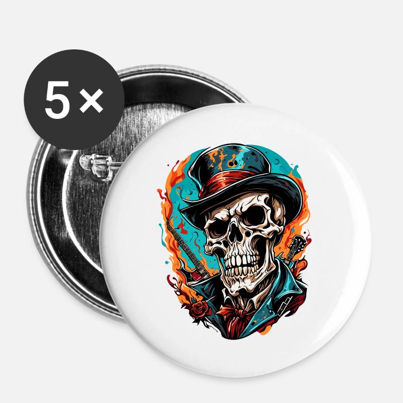 Skull / Skull / Skeleton / Gothic / Tattoo - Buttons large 2.2''/56 mm (5-pack) - white