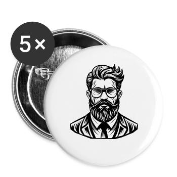 Illustration de portrait barbu masculin élégant - Lot de 5 grands badges (56 mm) - blanc - Devant