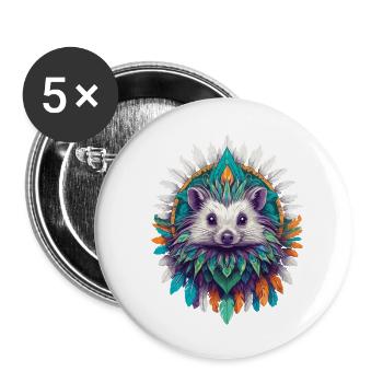 Hérisson Mandala puissance spirituelle Animal Design - Lot de 5 grands badges (56 mm) - blanc - Devant