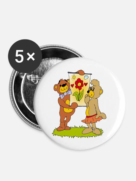 Zwei verliebte Teddybären - Buttons groß 56 mm (5er Pack) - Weiß