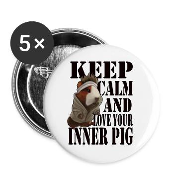 Restez calme et aimez votre cochon intérieur - Lot de 5 grands badges (56 mm) - blanc - Devant