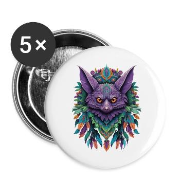 Bat Dream Catcher Mandala Design - Buttons large 2.2''/56 mm (5-pack) - white - Front