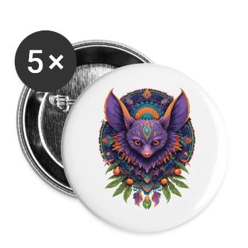Fledermaus Spirituelles Mandala Design - Buttons groß 56 mm (5er Pack) - Weiß - Vorne