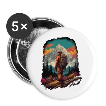 Wandern in den Bergen und frischer Bergluft - Buttons groß 56 mm (5er Pack) - Weiß - Vorne