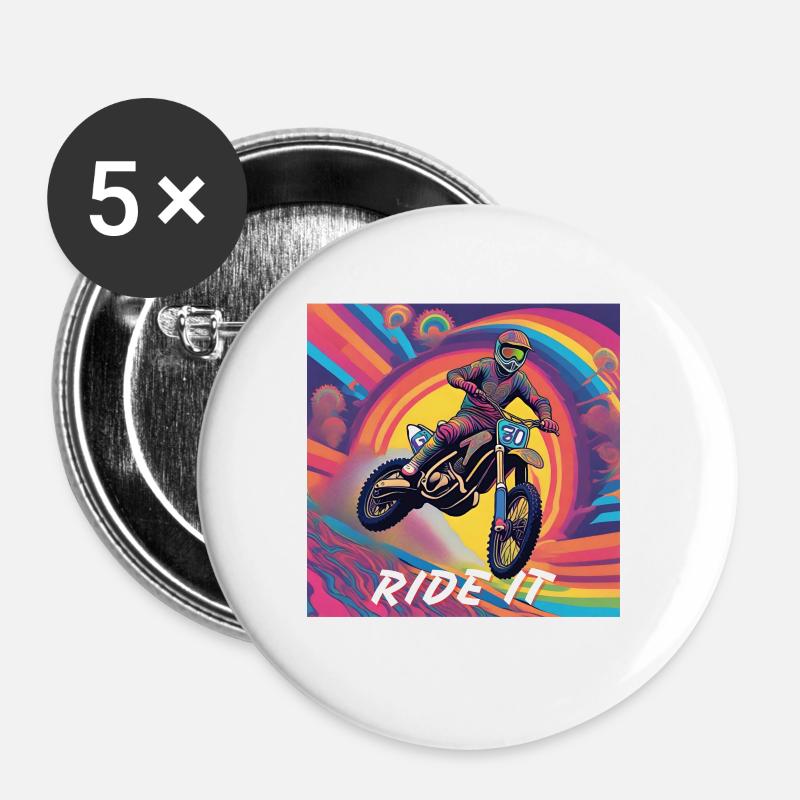 Ride it - Motocross - Buttons large 2.2''/56 mm (5-pack) - white