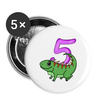 5. Geburtstag Motiv Iguana - fünf Jahre alt - Buttons groß 56 mm (5er Pack) - Weiß - Vorne