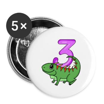 3. Geburtstag Motiv Iguana - drei Jahre alt - Buttons groß 56 mm (5er Pack) - Weiß - Vorne