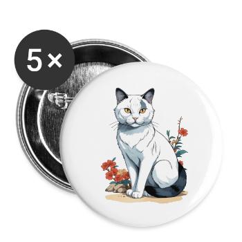 Hauskatzen Besitzer Niedliche Katze Katzen Dame - Buttons groß 56 mm (5er Pack) - Weiß - Vorne