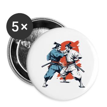 Samurai Bild Retro Samurai Ukiyo-E Vintage Design - Buttons groß 56 mm (5er Pack) - Weiß - Vorne
