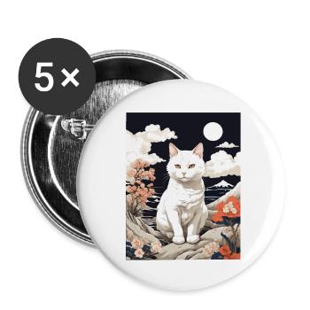 Asiatische Katze Niedliche Haustier Liebe - Buttons groß 56 mm (5er Pack) - Weiß - Vorne