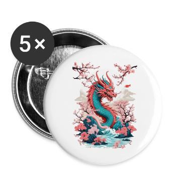 Japanese Dragon Aesthetic Streetwear Design - Buttons large 2.2''/56 mm (5-pack) - white - Front