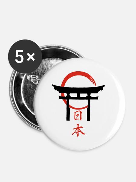 Torii-Tor (Schwarz) - Buttons groß 56 mm (5er Pack) - Weiß