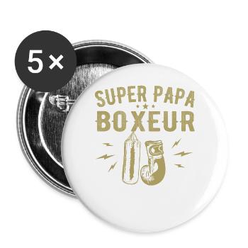 Super Papa Boxeur Père Papa Boxe - Cadeau Boxeur - Lot de 5 grands badges (56 mm) - blanc - Devant
