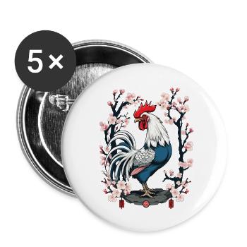 Asian Rooster Cherry Blossoms Aesthetic Design - Buttons large 2.2''/56 mm (5-pack) - white - Front