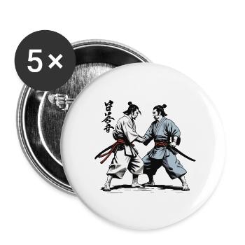 Samurai Picture Ukiyo-E Retro Vintage Streetwear - Buttons large 2.2''/56 mm (5-pack) - white - Front