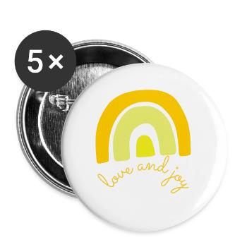love and joy T-Shirt, gut gelaunt, Ibiza, Insel - Buttons groß 56 mm (5er Pack) - Weiß - Vorne