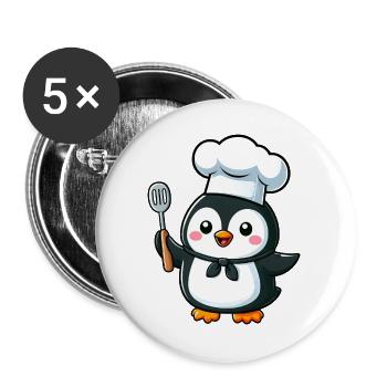 Mignon pingouin Chef bande dessinée conception de bande dessinée - Lot de 5 grands badges (56 mm) - blanc - Devant