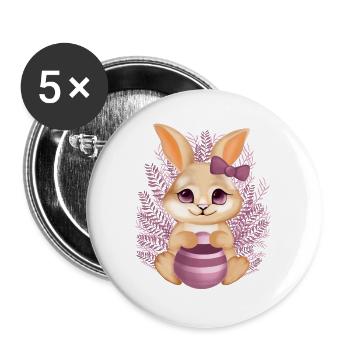 Süßer Hase mit Blumen – Ruhige Illustration - Buttons groß 56 mm (5er Pack) - Weiß - Vorne