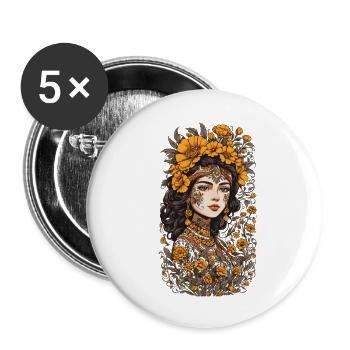 Blumen Deko Vintage Ästhetische Streetwear Design - Buttons groß 56 mm (5er Pack) - Weiß - Vorne