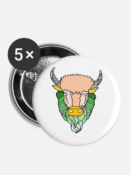 Taurus Stier - Buttons groß 56 mm (5er Pack) - Weiß