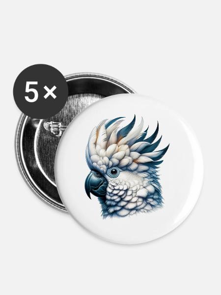 Kakadu-Papagei - Buttons groß 56 mm (5er Pack) - Weiß