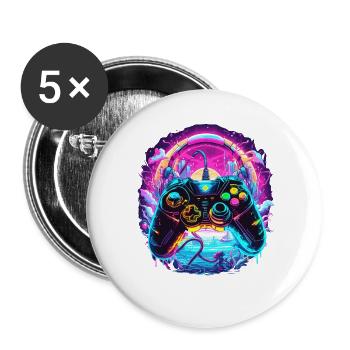 Synthwave Gamer Controller Fantasy Retro Gaming - Buttons large 2.2''/56 mm (5-pack) - white - Front