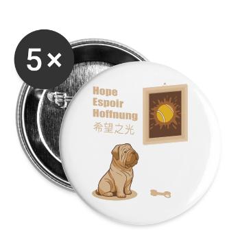 Hund und Tennisball Bild - Buttons groß 56 mm (5er Pack) - Weiß - Vorne
