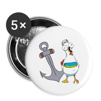 Huhn Matrose Seemann maritim Anker Ahoi Reise - Buttons groß 56 mm (5er Pack) - Weiß - Vorne