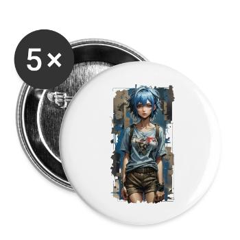 Blue Angel with Mechanical Heart - Buttons large 2.2''/56 mm (5-pack) - white - Front