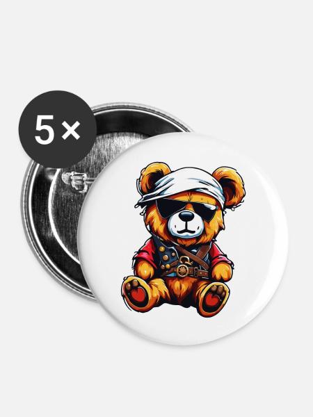 Teddybär / Kuscheltier / Stofftier / Geschenkidee - Buttons groß 56 mm (5er Pack) - Weiß