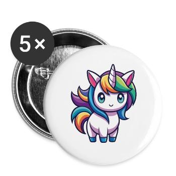 Cute Rainbow Unicorn – Kawaii Style - Buttons large 2.2''/56 mm (5-pack) - white - Front