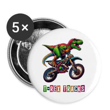 T-rex motorcycle design - Buttons large 2.2''/56 mm (5-pack) - white - Front