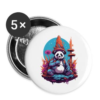 Panda Bear Art psychédélique Festival de musique champignons forestiers - Lot de 5 grands badges (56 mm) - blanc - Devant