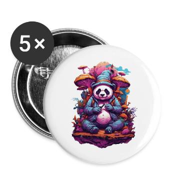 Panda Bear Art psychédélique Festival de musique champignons forestiers - Lot de 5 grands badges (56 mm) - blanc - Devant