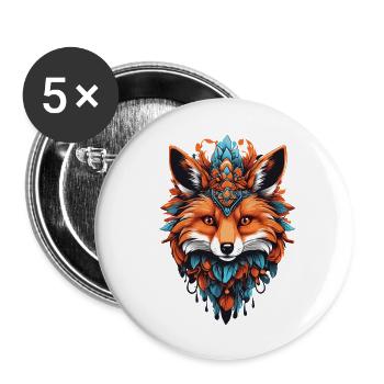 Fox Spiritual Mandala Dream Catcher Design - Buttons large 2.2''/56 mm (5-pack) - white - Front