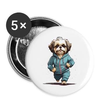 Shih Tzu Dog Streetwear Jogging Aesthetic Look - Buttons large 2.2''/56 mm (5-pack) - white - Front