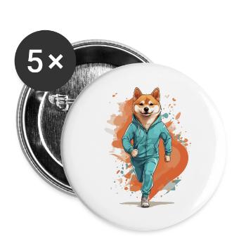 Shiba Dog Streetwear Jogging Aesthetic Style - Buttons large 2.2''/56 mm (5-pack) - white - Front