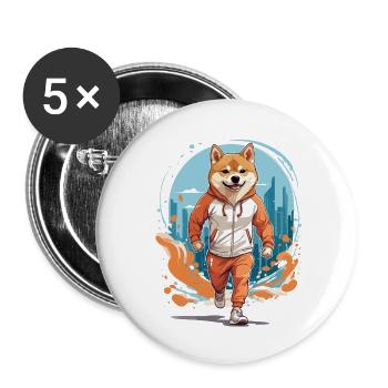 Shiba Dog Streetwear Jogging Aesthetic Fitness - Buttons large 2.2''/56 mm (5-pack) - white - Front