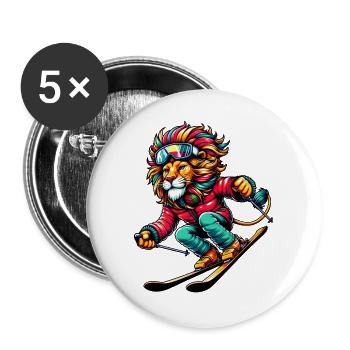 Skiing holiday Löwe on the slopes - Buttons large 2.2''/56 mm (5-pack) - white - Front