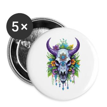 Spiritual Mandala with Bull Skull - Buttons large 2.2''/56 mm (5-pack) - white - Front