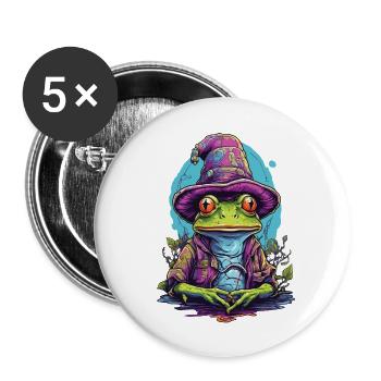 Grenouille mystique avec chapeau magique - Lot de 5 grands badges (56 mm) - blanc - Devant